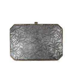 Fendi Silver and Black Lace Evening Clutch with Iridescent Sheen