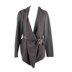 BRUNELLO CUCINELLI Italian Gray JACKET Cardigan with FLOWER Belt 12