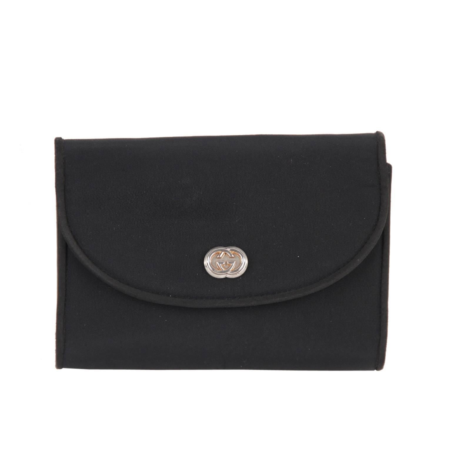 GUCCI Italian VINTAGE Black Fabric CLUTCH Handbag PURSE Evening Bag w/ Chain