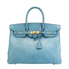 Hermes 35cm Blue Jean Ostrich Birkin Bag