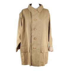 HERMES PARIS Vintage Beige Cotton MACKINTOSH COAT Mac Mack RAINCOAT Sz 40