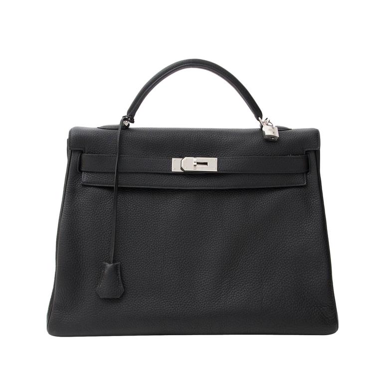 Hermes Kelly Black 40 PHW Clemence Taurillon at 1stDibs