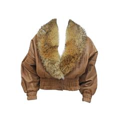 Retro Italian leather bomber jacket with coyote fur collar, c. 1980s