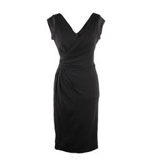 VERSACE Italian V Neck LITTLE BLACK DRESS Sheath w/ Drape Front SIZE 40 3