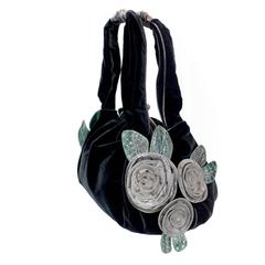 Marc Jacobs Fall 2005 Velvet Handbag w/ Leather and Ostrich Flower Detail Tags 10