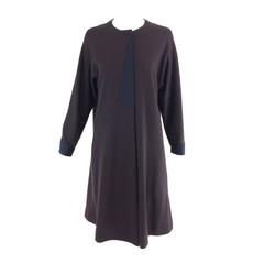 Geffrey Beene brown knit tent dress with black silk twill trims 1980s