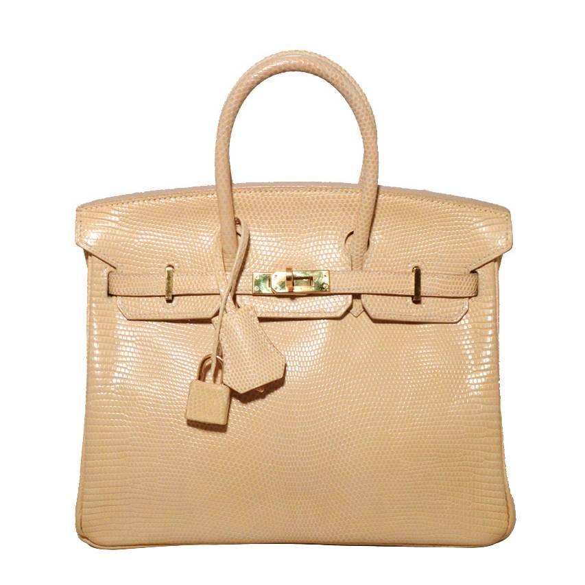 RARE Hermes Ivory Lizard 25cm Birkin Bag