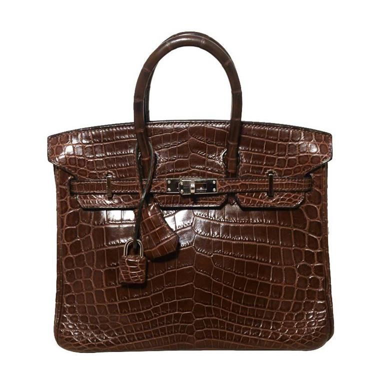 RARE Hermes Brown Niloticus Crocodile 25cm Birkin Bag For Sale at 1stDibs