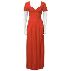 Vintage 1980's Oscar de la Renta Red Cap Sleeve Gown 
