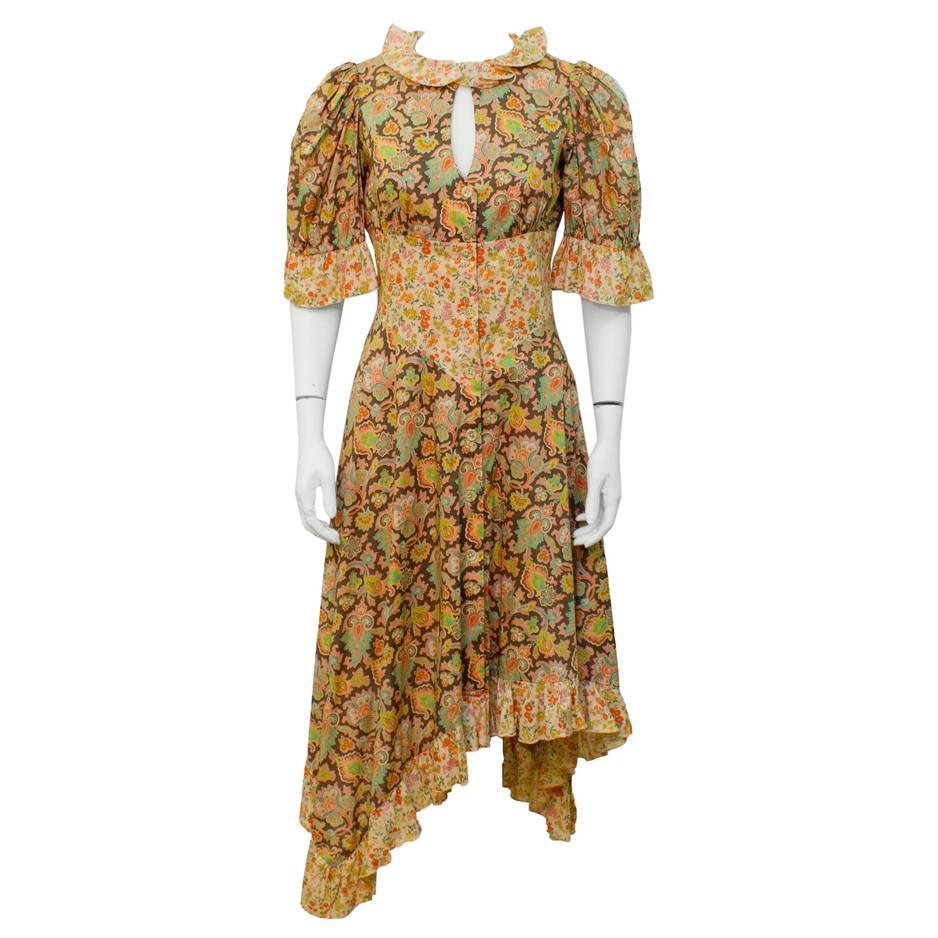 1970's Annacat Floral Peekaboo-Front Midi Dress 