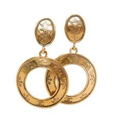 1980s Large Chanel Gold Clip-On Hoop Dangle Earrings 6