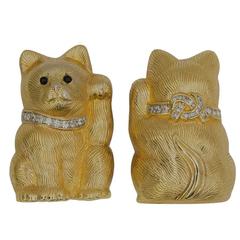 Judith Leiber Rhinestone Gilt Kitty Cat Brooch Pins