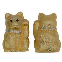 Retro Judith Leiber Rhinestone Gilt Kitty Cat Brooch Pins 