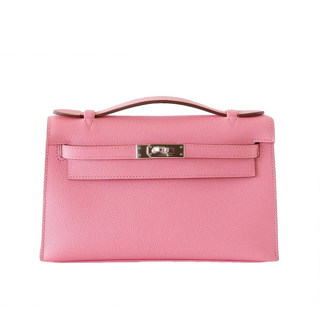 HERMES Kelly Tiny Pochette bag Rose Confetti pink epsom palladium