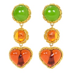 Chanel Vintage 1988 Green & Amber Gripoix Clip On Earrings 