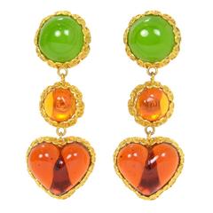 CHANEL Vintage '86 Green Orange Gripoix Clip On Earrings 10