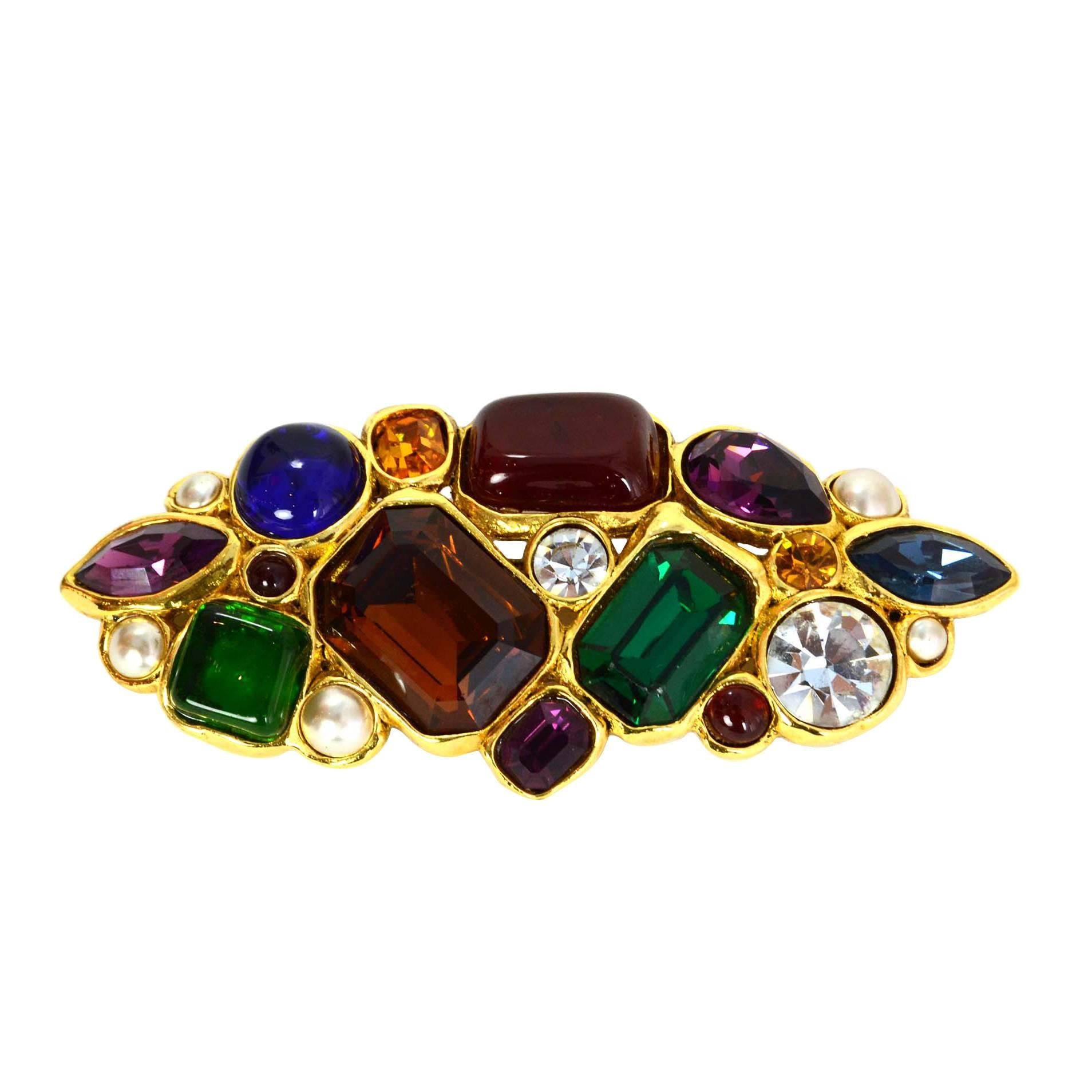 Chanel Vintage '87 Multi-Colored Gripoix & Rhinestone Brooch