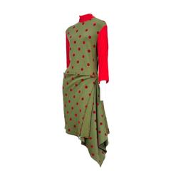 Jean Paul Gaultier Green and Red Velvet Dot Dress 6