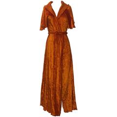 Stephen Burrows 70s Orange Velour Hooded Robe Deadstock 3