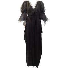 Vintage CHANEL Black Silk Jerey Gown with Dramatic Sleeves