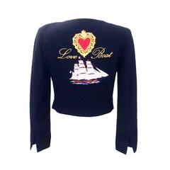 Vintage Moschino Couture! 80s Cruise Me Baby Navy Love Boat Jacket with Heart Buttons