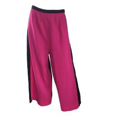 Striking Vintage Galanos Pink + Black Color Block Culottes Wide Leg Wool Pants 