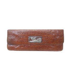 Exotic Alligator Sterling Elephant Emblem Clutch Bag c 1960 