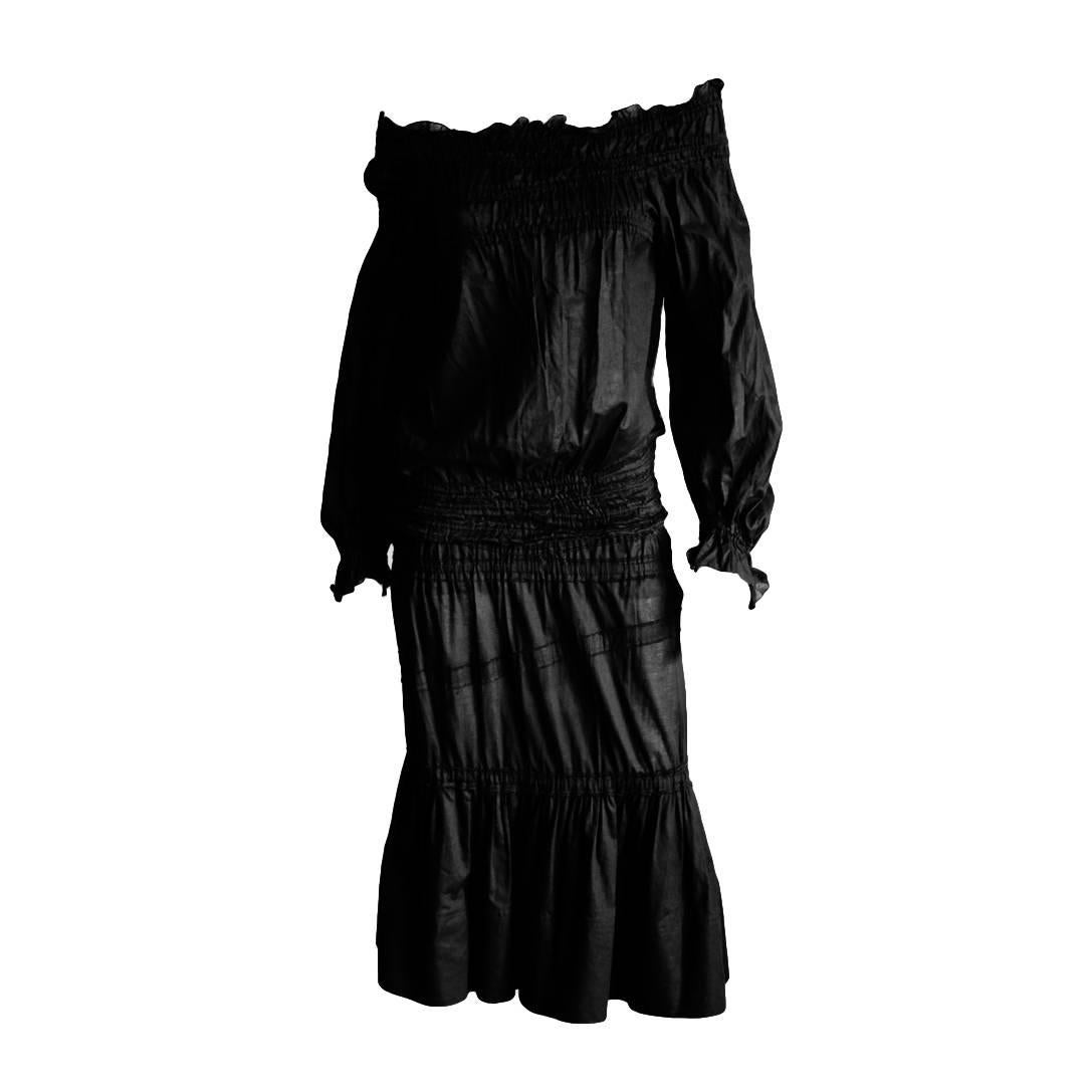 Iconic Tom Ford YSL Rive Gauche 2001 Black Gypsy Style Runway Top & Skirt FR 36!