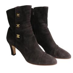 Chanel Brown Suede Ankle Boots 