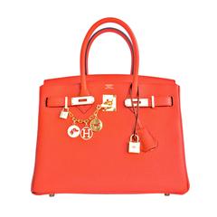 Hermes Orange Poppy 30cm Birkin Gold GHW Satchel Tote Bag Gorgeous