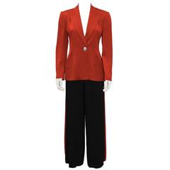 Vintage 1980's Krizia Red and Black Satin Tuxedo 
