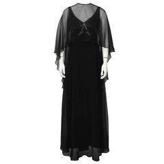 1973 Leo Narducci Black Chiffon Gown and Shawl 11