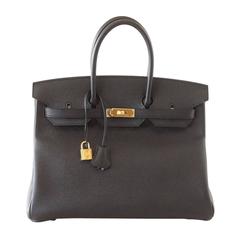 HERMES BIRKIN 35 Bag Sleek Black Epsom Gold Hardware 