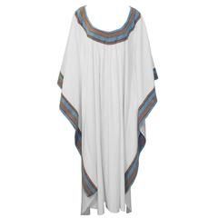 1970's White Cotton African Kaftan With Trim