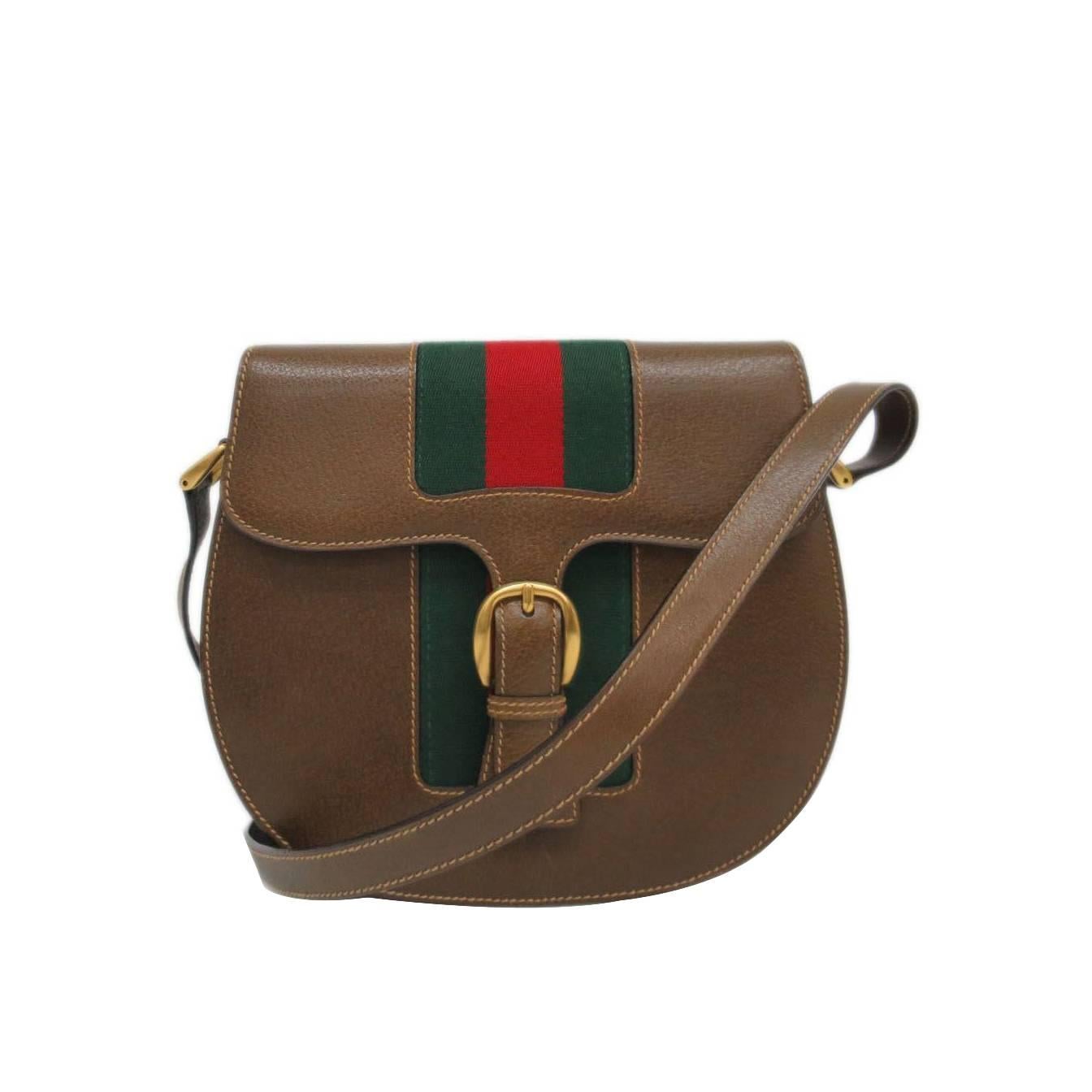 Gucci Vintage Leather Brown Crossbody Shoulder Bag