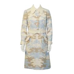 1960's Pastel Camo Pattern Wool Dress & Jacket Ensemble