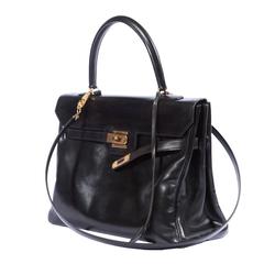 Gorgeous Hermes Black Boxcalf Monaco Bag