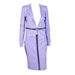 Versace Floral Embossed Lilac Leather Jacket and Skirt