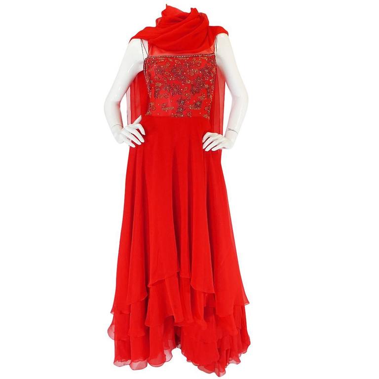 Nina Ricci Haute Couture Lesage Beaded Gown, circa 1978 For Sale at 1stdibs