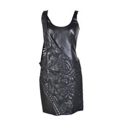 Versace Black Floral Detail Leather Dress 38 - 2 (4)