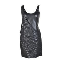 Versace Black Floral Detail Leather Dress 12