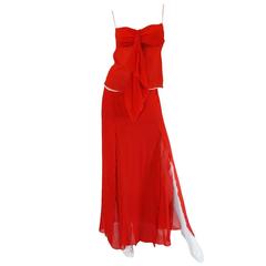 Exquisite 1990s Red Silk Chiffon Valentino Dress Set 8