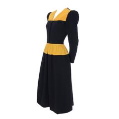 Vintage Carolina Herrera Pleated Wool Crepe Dress Pleated Marigold Silk 2