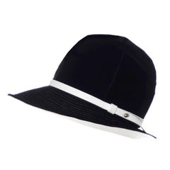 Mr. John 1960s Black Velvet Vintage Hat White Leather Trim Hat Pin I Magnin