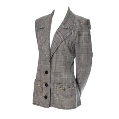 1980s Valentino Boutique Vintage Plaid Wool Blazer Jacket Metal Rings 7