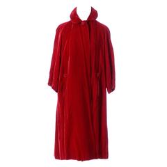 1950s Vintage Red Velvet Opera Coat Holiday Evening Wrap Silk Lining