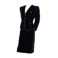 1980s YSL Yves Saint Laurent Vintage Velvet Evening Blazer Skirt Suit 