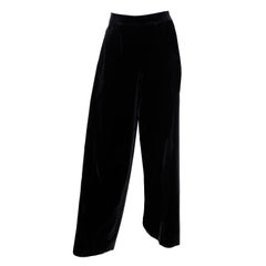Vintage YSL Pants Black Velvet High Waisted Wide Saint Laurent Evening Trousers