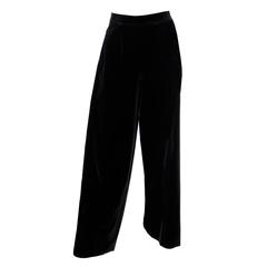 Vintage YSL Black Velvet High Waisted Wide Leg Evening Pants 8