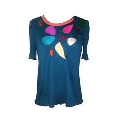 Stephen Burrows 70s Teal Jersey Leather Patch Top